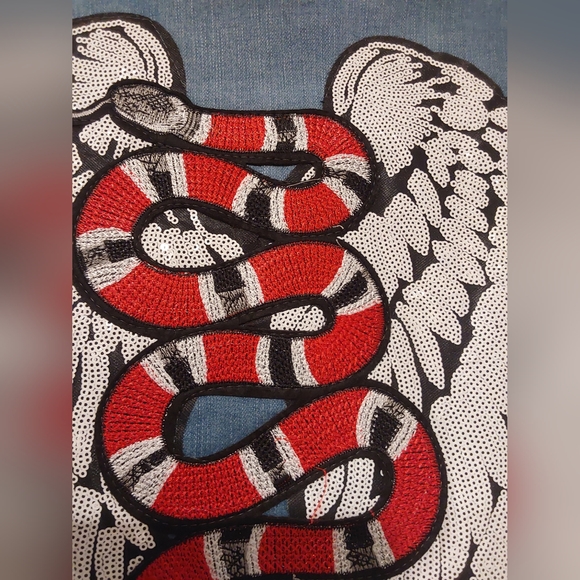 Embroidered Denim Vest with Snake and Wings Design - Picture 5 of 10